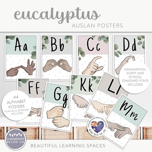 EUCALYPTUS AUSLAN Gebarentaal Posters, Australische Gebarentaal Display, Inclusief Klaslokaal Display, Modern Boho Planten Klasse Decor