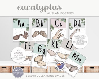 EUCALYPTUS AUSLAN Sign Language Posters, Australian Sign Language Display, Inclusive Classroom Display, Modern Boho Plants Class Decor