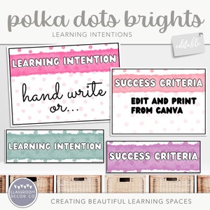 POLKA DOTS ‘BRIGHTS’ Learning Intentions, Learning Objective Poster, Success Criteria Display, Bright Rainbow Modern Classroom Display Decor