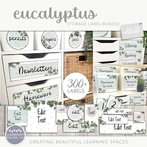 EUKALYPTUS Aufbewahrungsetiketten-Bündel, Klassenzimmer-Etiketten, moderne Pflanzen Klassenzimmer Dekoration, Boho Pflanzen Klasse Dekor