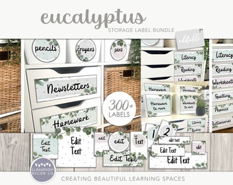 EUCALYPTUS Storage Label Bundle, Classroom Organization Labels, Modern Plants Classroom Display Decor, Boho Plants Class Decor