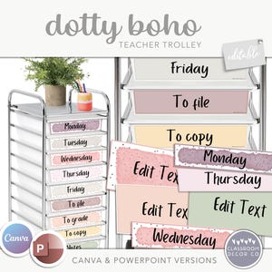 DOTTY BOHO Teacher Rolling Cart Labels, Editable, Neutral Classroom Decor, Boho Classroom Decor