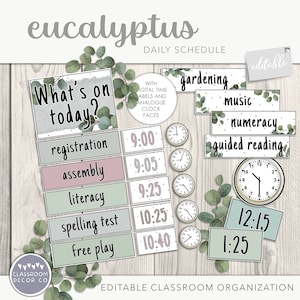 EUKALYPTUS Tagesplan, Stundenplan-Organisator für Klassenzimmer, modernes Bauernhaus Boho Klassenzimmer Dekor, neutrales Boho Klassenzimmer Dekor