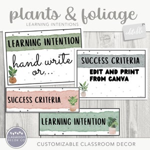 PLANTAS Y FOLLAJE Intenciones de aprendizaje, Cartel de objetivos de aprendizaje, Criterios de éxito Mostrar plantas modernas Decoración de exhibición del aula, Plantas Boho