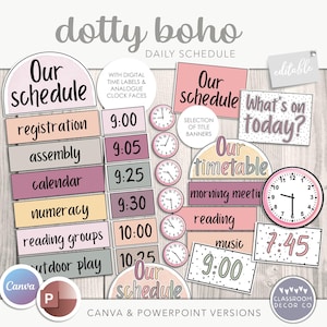 Horario diario DOTTY BOHO, horario visual, imprimibles para el aula, decoración neutra para el aula, decoración boho para el aula