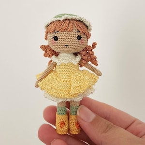 Baby Girl in Yellow Dress Mini Amigurumi Crochet Doll, Organic Doll, Amigurumi Doll, Crochet Art, Tiny Amigurumi Toys, Miniature, Handmade