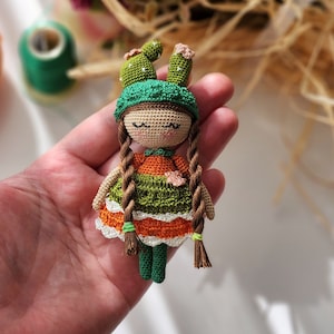 Cactus Girl Mini Amigurumi Doll,  Crochet Doll, Tiny Amigurumi, Handmade Doll, Dollhouse Toy, Crochet Art, Miniature crochet, Organic Doll