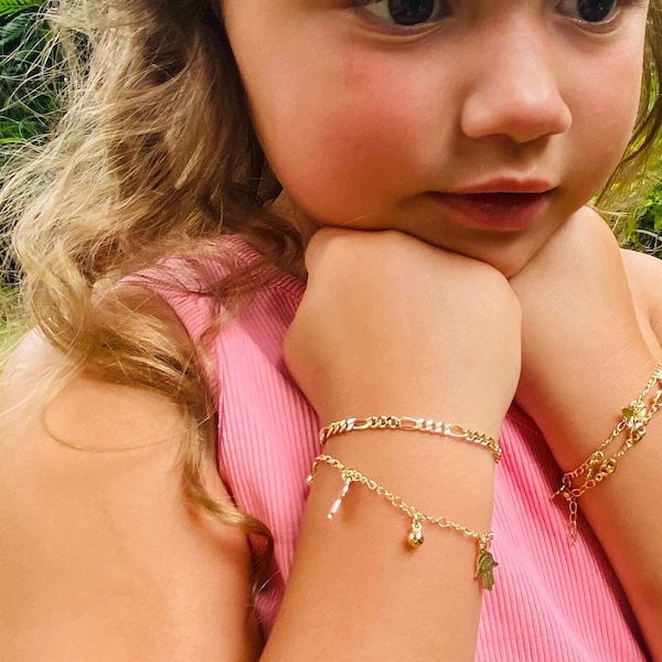 18K Baby Figaro Chain Bracelet,Gold Figaro Toddler Bracelet,Mommy and Me Matching Bracelet,Figaro Bracelet for Little Girls,Gold Filled