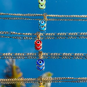 Small Evil Eye Necklace for Kids, Lucky Eye Baby Chain, Protection Necklace, Mal De Ojo, Gold Filled Figaro , Childrens Jewelry, Greek Eye