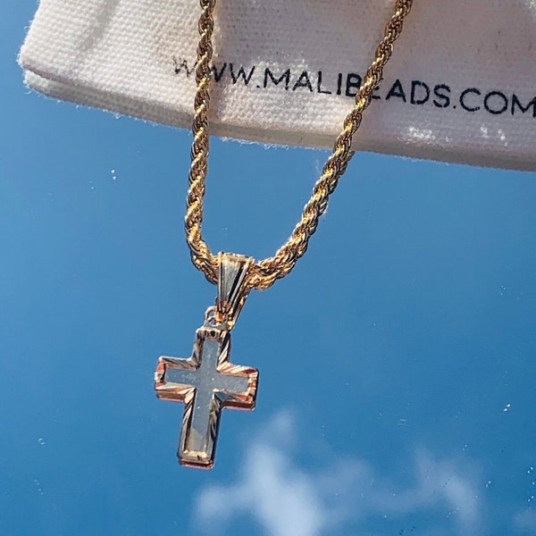 18K Baby Kreuz Halskette,Seilkette mit Kreuz,Kinder Gold Kreuz Halskette,Kleinkind Kreuz Halskette,Baby Seil Halskette,Gold gefüllte Kreuz Kette