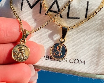 Petit collier ange en or, collier ange pour enfants, collier ange délicat, chaîne Figaro, collier ange pour bébé, cadeau de baptême, collier de protection