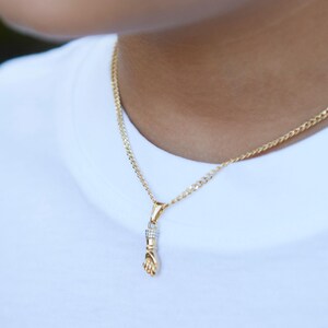 18K Kids Mano Fico Necklace, Baby Figa Hand Necklace, Italian Amulet for Toddler, Curb Chain, Figaro Necklace, Italian Childrens Jewelry