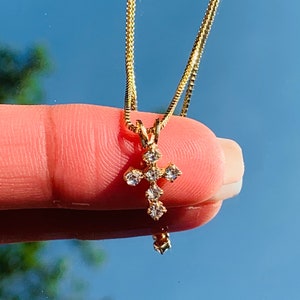 18K Mini Diamond Cross Necklace, Ready to ship, Baptism Gift For Toddler Girl, Waterproof Jewelry, Religious Gift, Dainty Cross Necklace