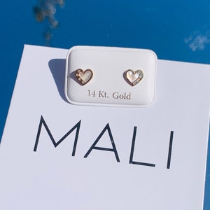 14K Solid Gold Baby Girl Heart Earrings, 14K Stud Earrings for Toddler Girl, Ball Back Earrings, Heart Earrings for kid, Real Gold Studs
