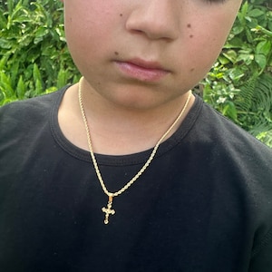 18K Kids Gold Cross Necklace, Jesus on Cross, Teen Boy Baptism Gift, Communion Necklace, Religious Gift for Kids, Toddler Gift, Baptism Gift
