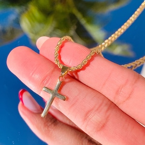 18K Gold Cross Necklace for Boy, Rope Chain with Simple Cross, Religious Gift for Kids, Gold Filled Cross Necklace, Childrens Jewelry