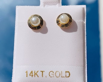 14K Solid Gold Baby Girl Stud Earrings, Ball Back Earrings, Pearl Stud Earrings for Toddler Girl, Tiny stud Earrings, Real Gold Earrings