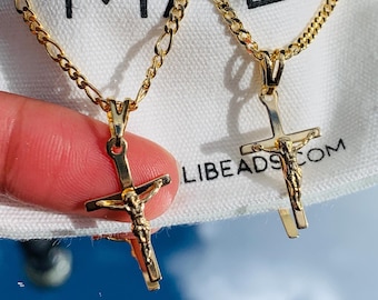 18K Toddler Boy Cross Necklace,Figaro Chain with Cross,Kids Gold Cross Necklace,Boy Cross Necklace,Baby Figaro Necklace,Kids Jewelry,Baby