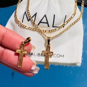18K Toddler Boy Cross Necklace, Kids Figaro Necklace, Ready to ship, Gold Filled Curb Chain, Boy Cross Necklace, Christian Necklace, Gift