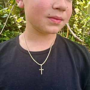 18K Toddler Boy Cross Necklace, Rope Chain with Cross, Religious Gift, Gold Filled Cross Necklace, Boy Necklace, Kids Jewelry, Boys gift