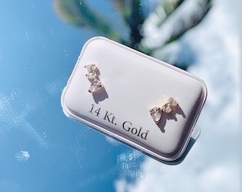 14K Massive Gold Ohrstecker, Cluster Ohrstecker für Mädchen, Kugelrücken Ohrringe, Schmuck Geschenk, Echtgold Ohrstecker, Dreifach Ohrstecker
