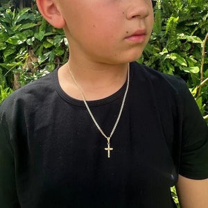 Toddler Boy Cross Necklace, Figaro Chain Cross, Ready to ship, Curb Chain, Gold Necklace, Boy Cross Necklace, Kids Jewelry, Boys gift