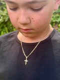 18K Gold Toddler Boy Cross Necklace, Kids Figaro Chain Cross, Baptism Gift for Boys, Curb Chain Religious Jewelry, Ready to Ship
