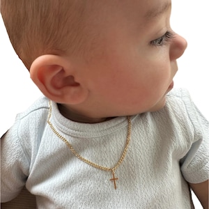18K Baby Cross Necklace, Gold Toddler Cross Chain, Kids Jewelry, Baptism Gift, Christening Gift, Newborn Gift, Baby Jewelry, Baby Boy Chain