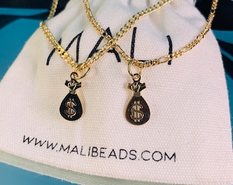 Money Bag Charm Necklace,Dollar Sign Chain, Kids necklace, Charm Necklace, Money Jewelry, Dainty money bag  necklace, Get Money Necklace