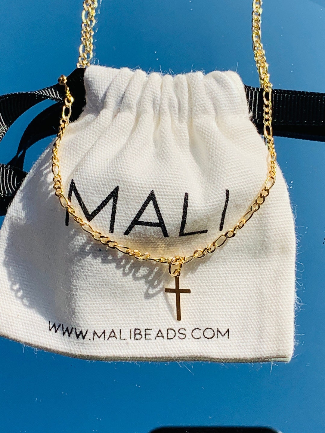 18K Baby Cross Necklace,figaro Chain With Cross,kids Gold Cross