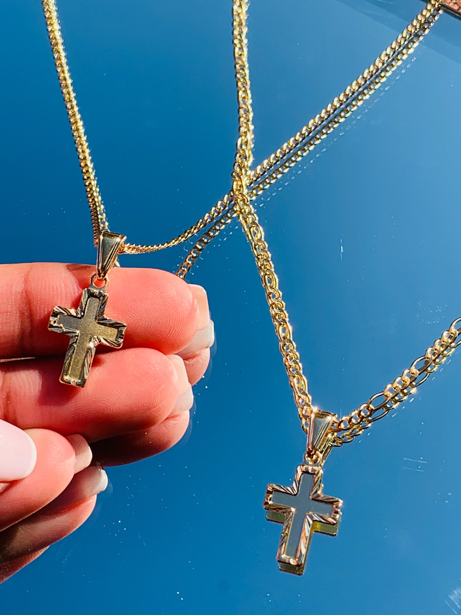 18K Toddler Boy Cross Necklacefigaro Chain With Crosskids Etsy