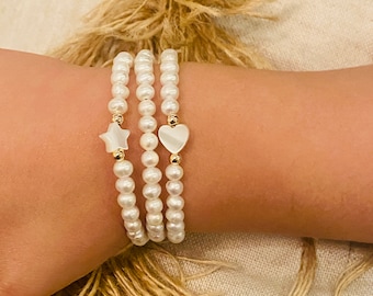 Pulsera de perlas delicadas para niña, pulsera de oro con cierre