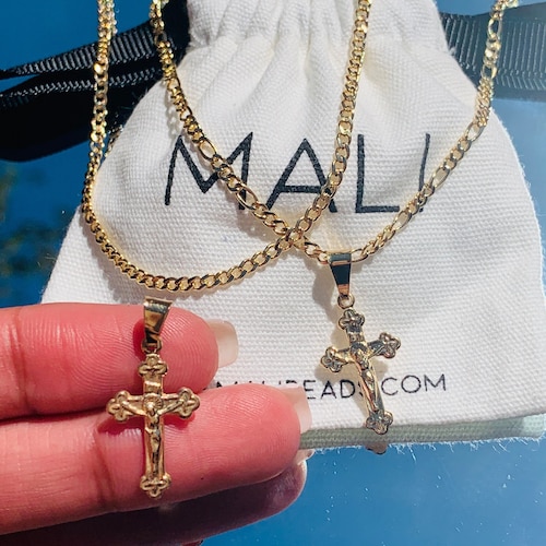 18K Toddler Boy Cross Necklace Figaro Chain Cross Ready to Etsy