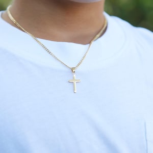 18K Gold Cross Pendant Necklace, Religious Necklace, Toddler Necklace, Figaro Necklace, Curb Chain Necklace, Teen Necklace, Ready to Ship