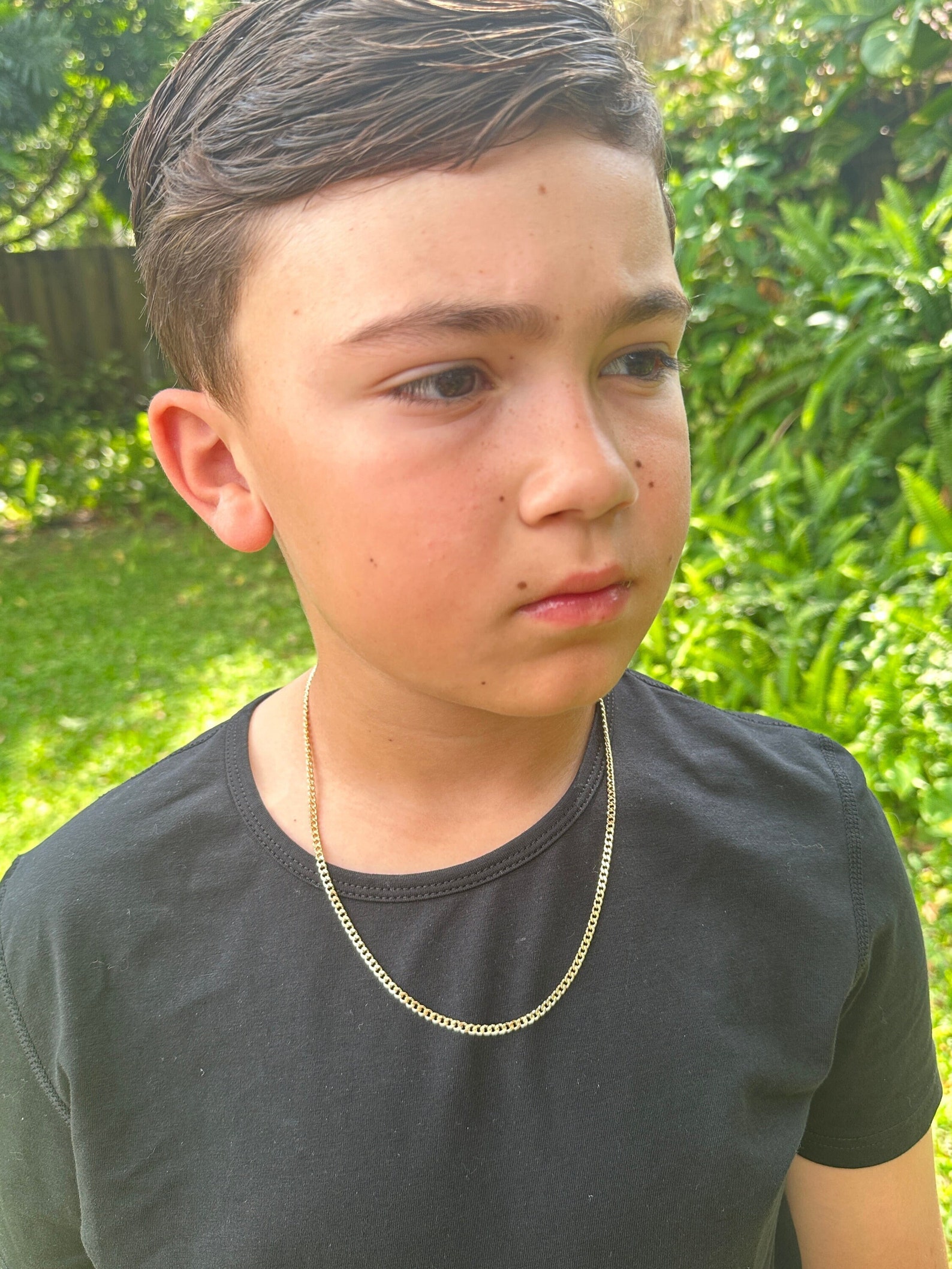 18K Thick Gold Curb Chain, 3.5mm Kids Necklace, Toddler Gold Chain ...