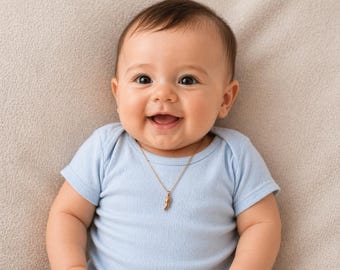 18K Baby Girl Italian Cornicello Necklace, Italian Jewelry For Toddler, Amulet Chain, Kids Horn Necklace, Italian Gift