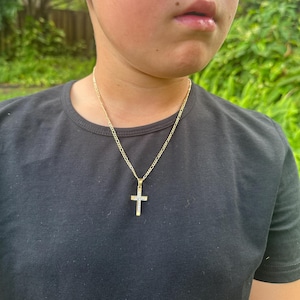 18K Toddler Boy Diamond Cross Necklace, Figaro Chain with Cross, Kids Gold Cross, Cross Jewelry, Childrens Jewelry, Kids Christian Jewelry