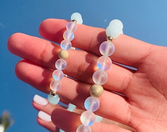 Baby Blue Beaded Bracelet, Kids Stacking Jewelry