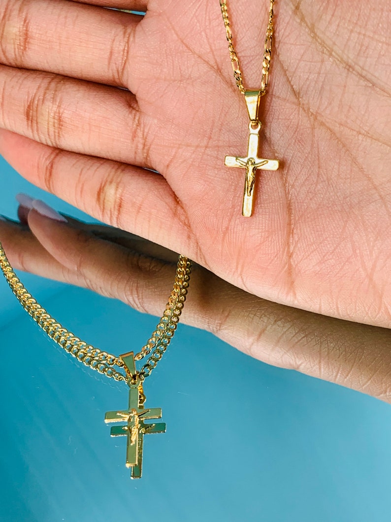 18K Toddler Boy Cross Necklacefigaro Chain With Crosskids Etsy