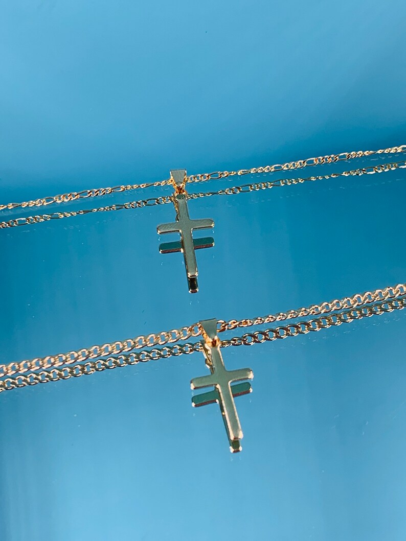 18K Toddler Boy Cross Necklace Figaro Chain Cross Ready to Etsy