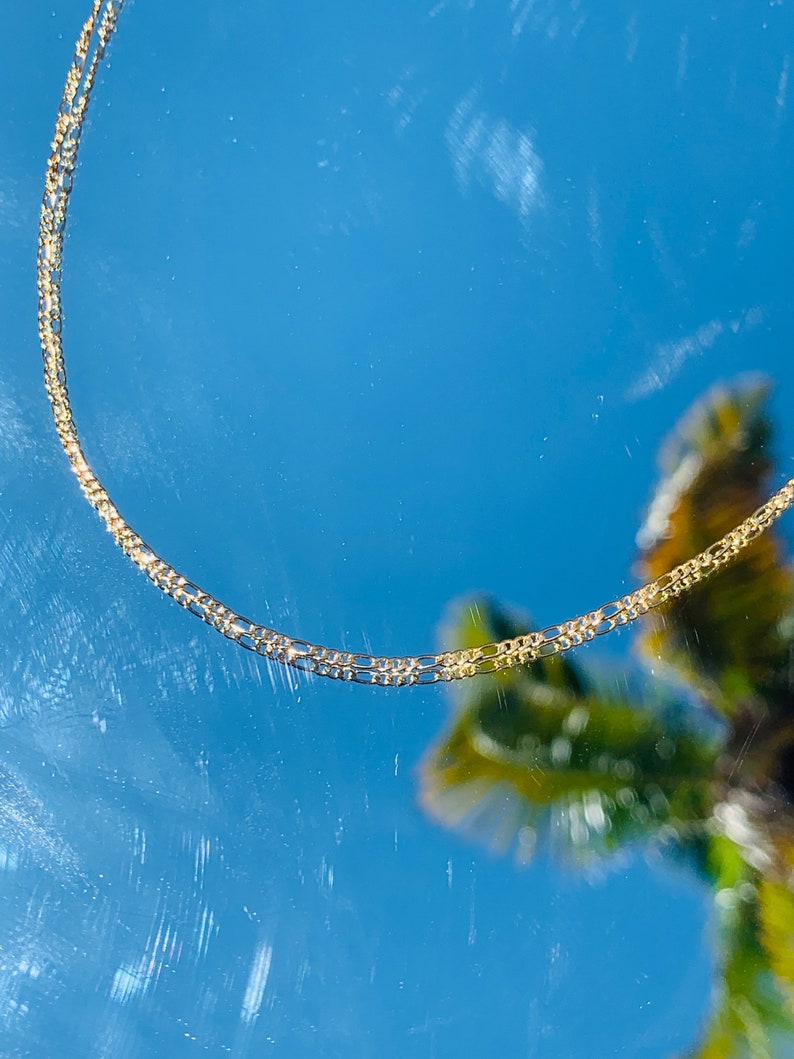 18K Baby Cross Necklacefigaro Chain With Crosskids Gold Etsy