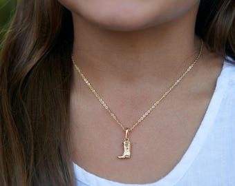 18K Gold Filled Cowboy Boot Necklace, Western Pendant Jewelry