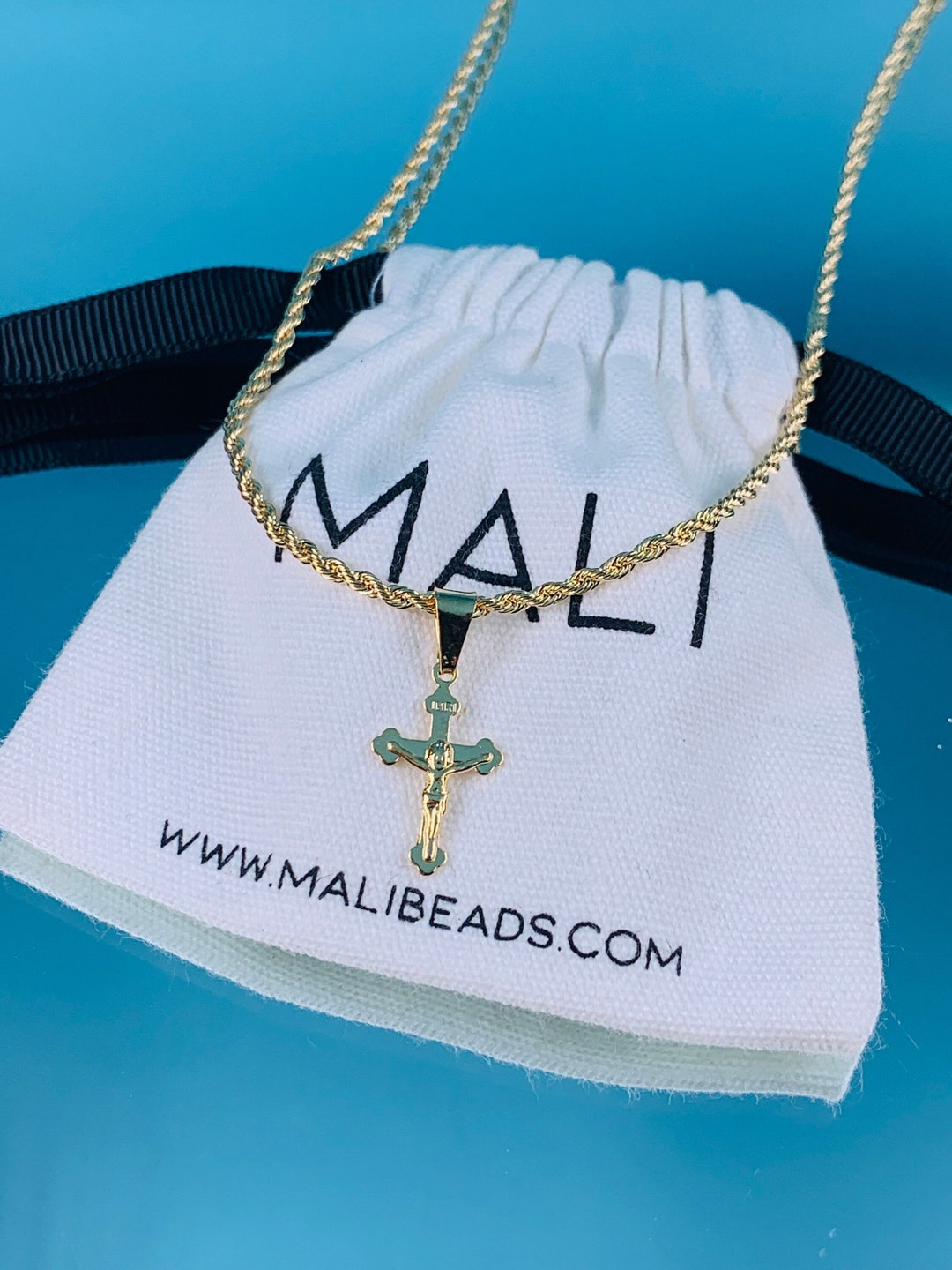 18K Baby Cross Necklace, Rope Chain With Cross, Gold Filled Necklace