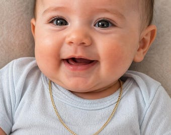 18K Baby Necklace for boy, Kids Gold Necklace, Toddler boy Necklace, Baby Curb Chain Necklace,Baby Jewelry for Boy,Toddler Boy Gold Necklace