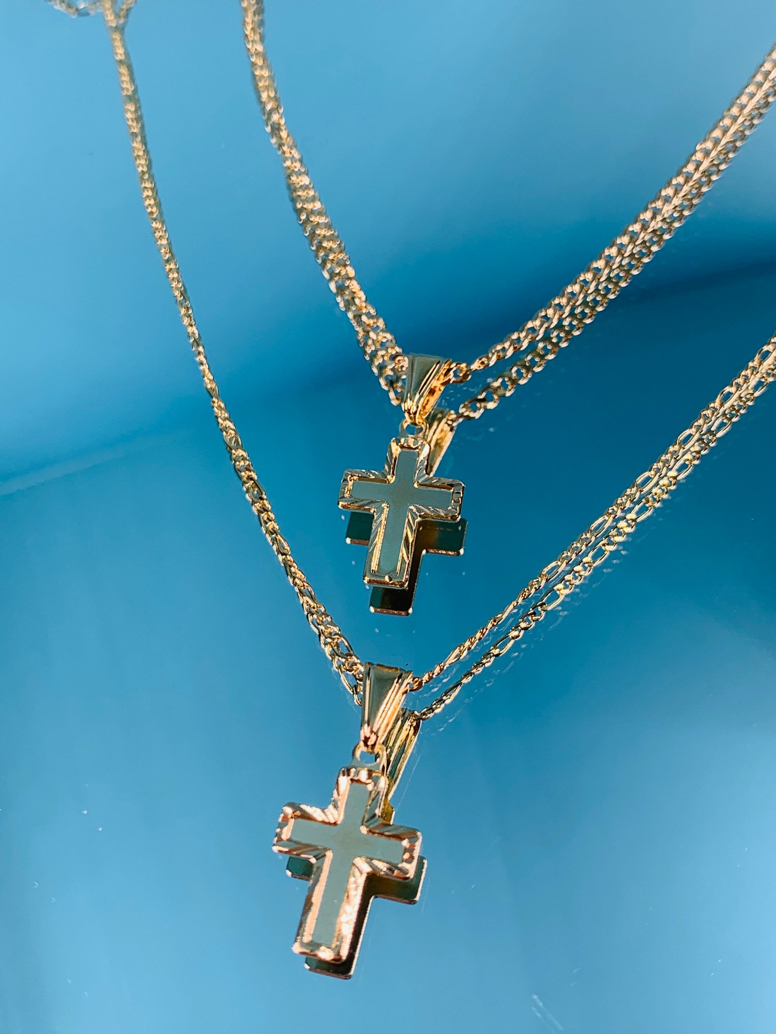 18K Toddler Boy Cross Necklacefigaro Chain With Crosskids Etsy