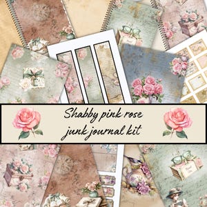 Shabby pink rose junk journal kit, junk journal pages, ephemera, Vintage, journal kit, planner, shabby chic, Printable, Digital Download,