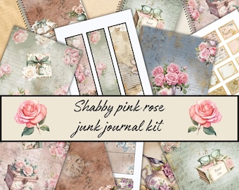 Shabby roze roos junkjournaalkit, ongewenste dagboekpagina's, efemere, vintage, dagboekkit, planner, shabby chic, afdrukbaar, digitale download,
