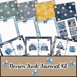 Denim Junk Journal Kit, Junk Journal Seiten, Junk Journal Printable Kit, Scrapbook Papier, Planer, digitaler Download, Junk Journal Printable,