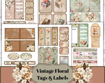 Etiquetas e rótulos estilo shabby chic, etiquetas para junk journal, kits para junk journal, itens vintage, etiquetas vintage, colagem, download digital.