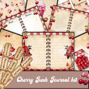 Vintage cherry junk journal kit, Cherry Digital Paper, Printable junk journal kit, Junk journal ephemera, Scrapbook Paper, digital download,